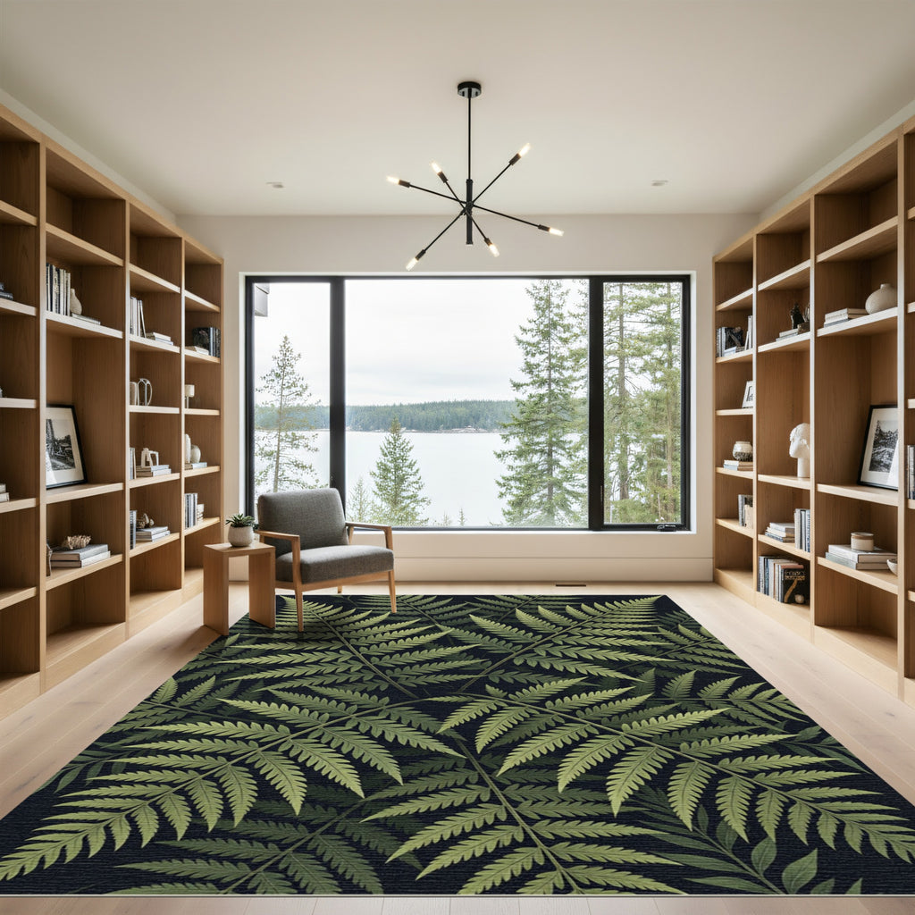 Forest Green Fern Frond Repeats Rug