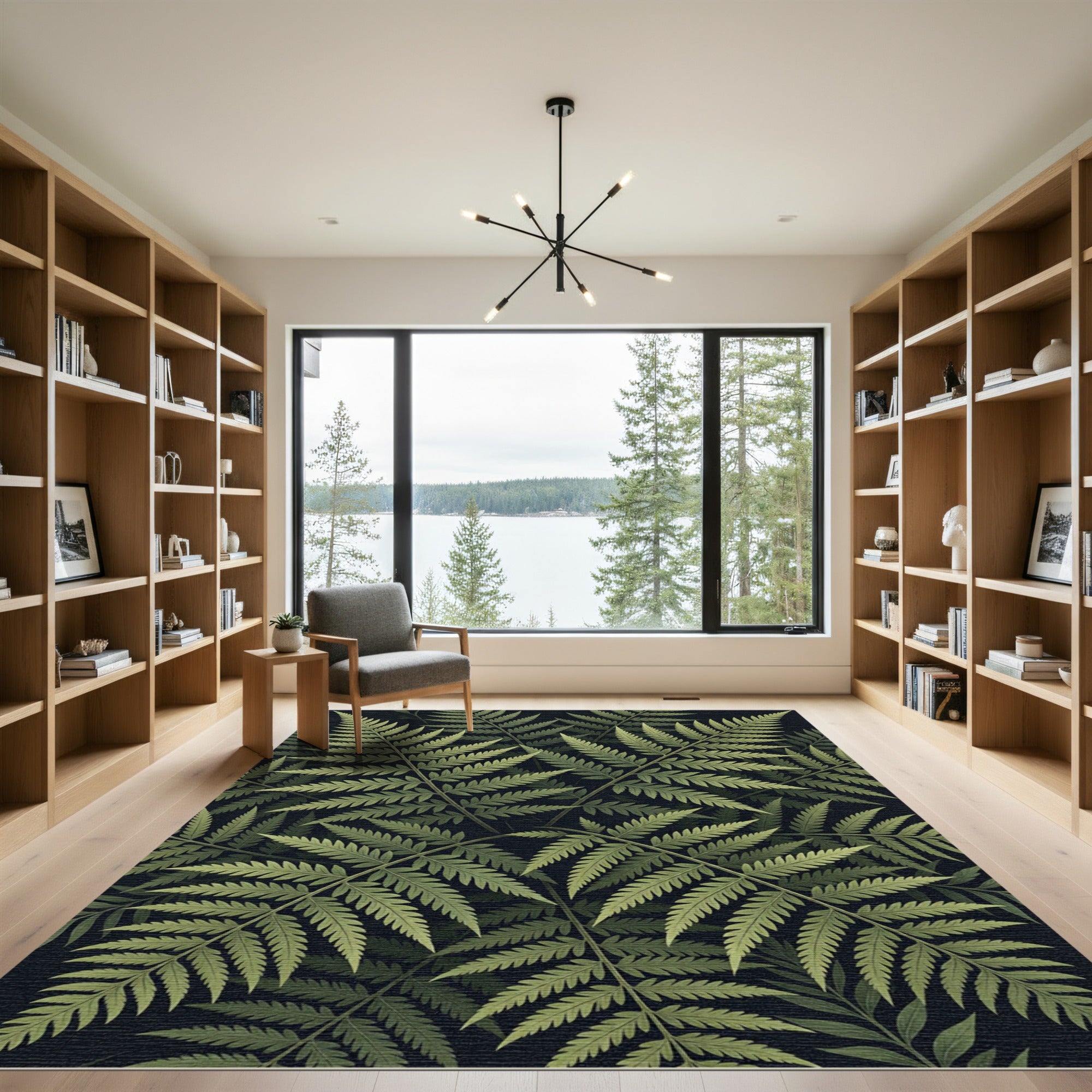 Forest Green Fern Frond Repeats Rug
