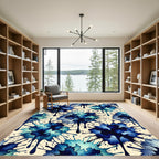 Blue Watercolor Ink Splatter Abstract Rug