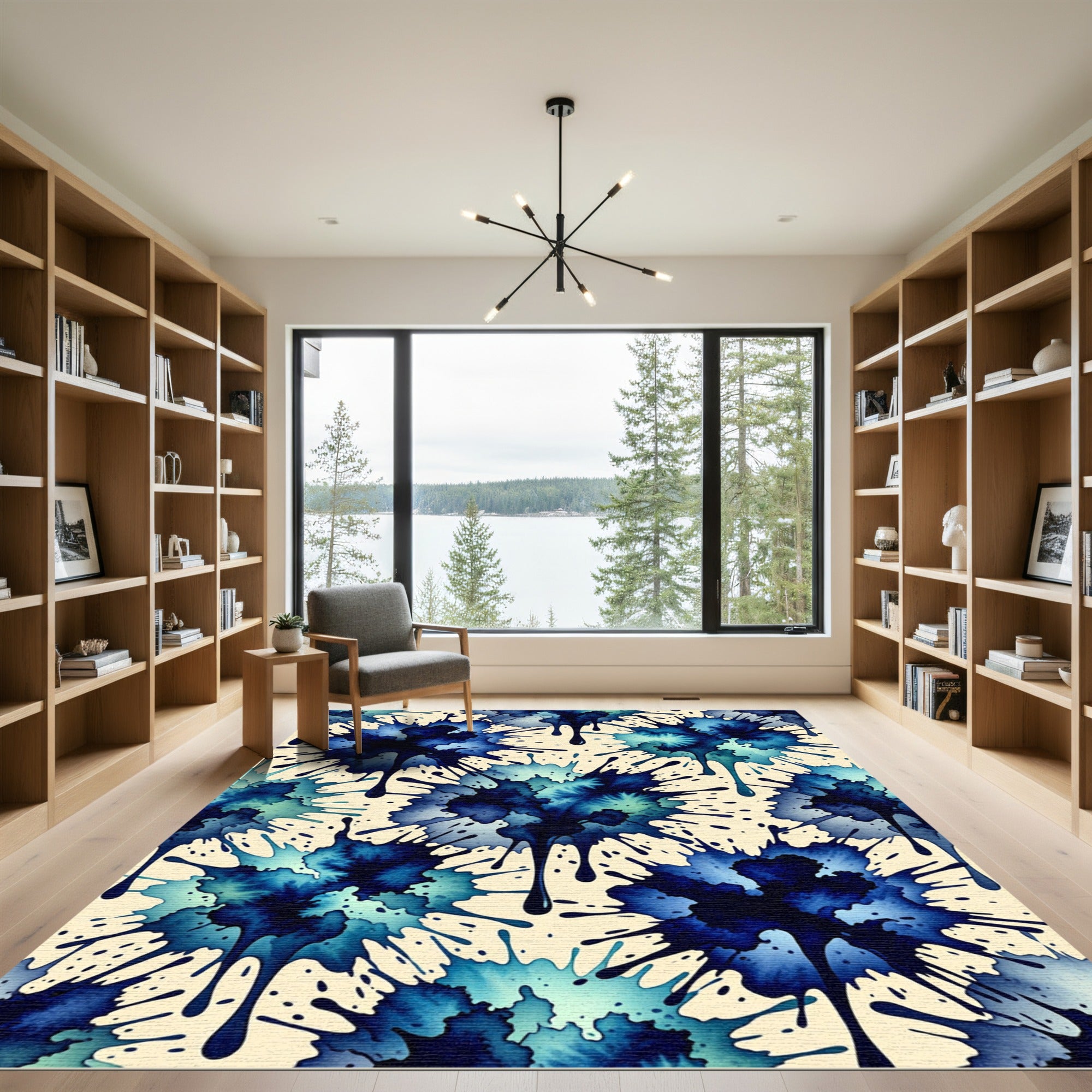 Blue Watercolor Ink Splatter Abstract Rug