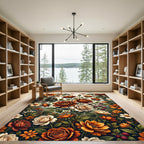 Rich Terracotta Rose Garden Botanical Rug