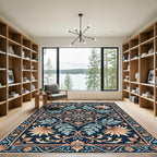 Navy Blue Floral Swirl Inlay Rug