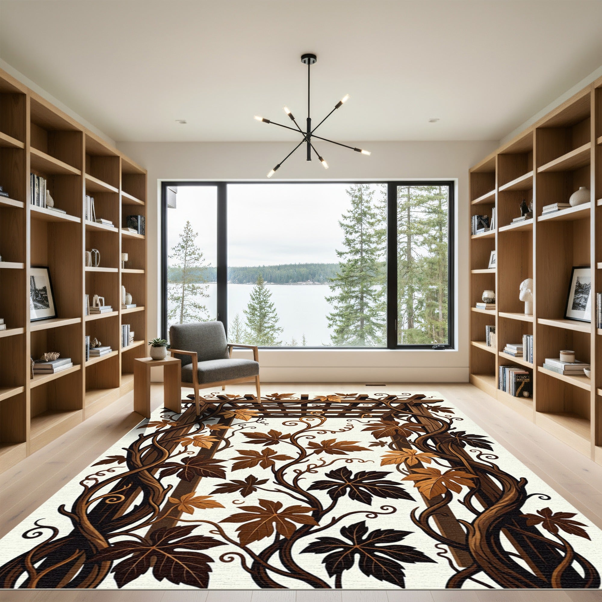 Wooden Pergola Autumn Leaf Swirls Rug