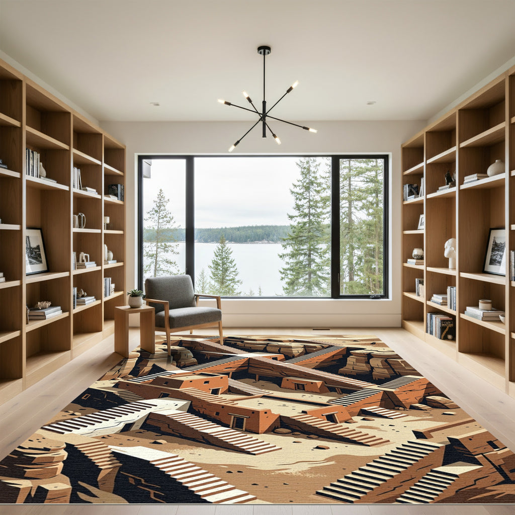 Terracotta Desert City Architectural Stairway Rug