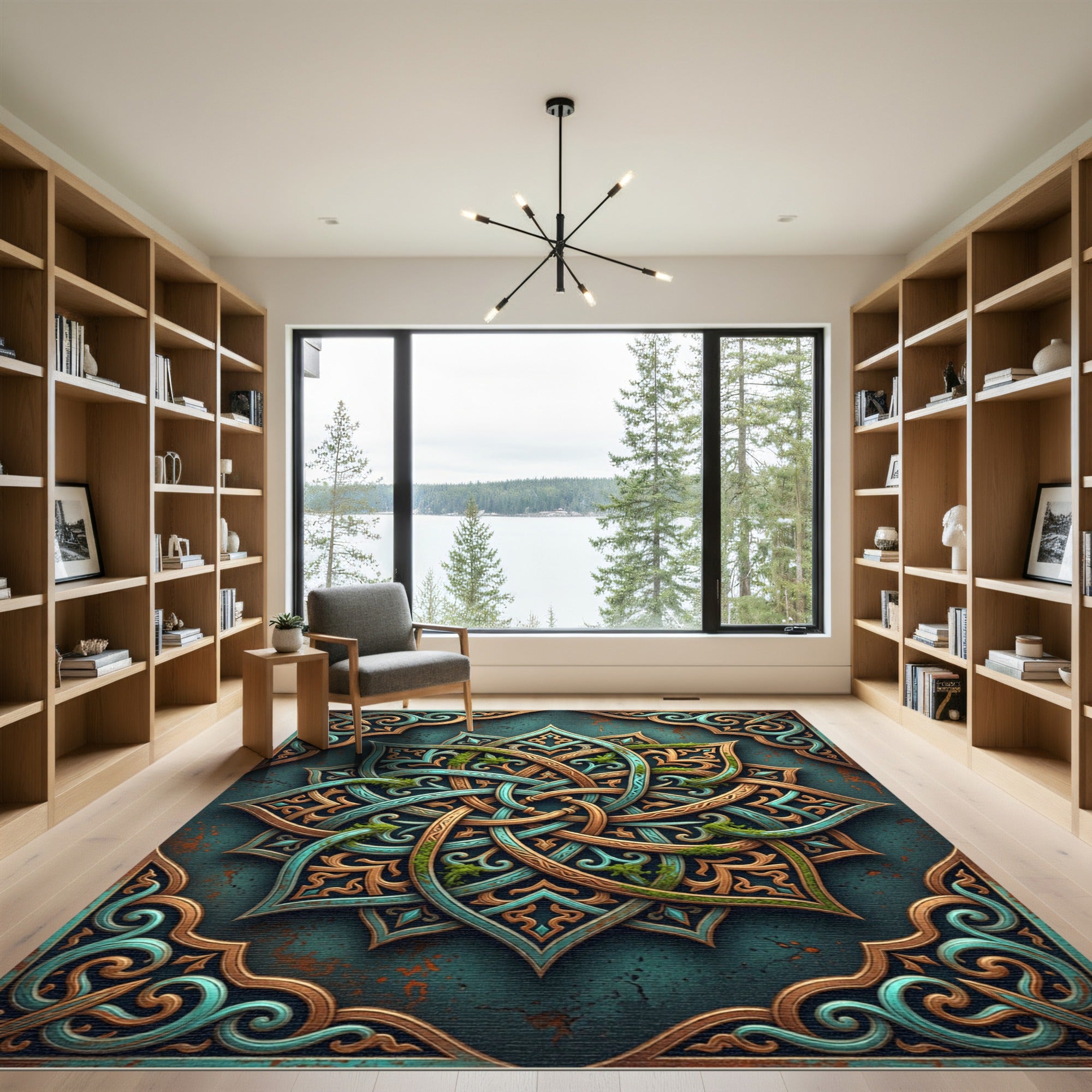 Turquoise Bronze Intertwined Celtic Mandala Rug