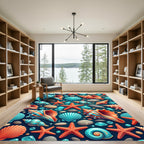 Vibrant Coastal Seashell Coral Starfish Reef Rug