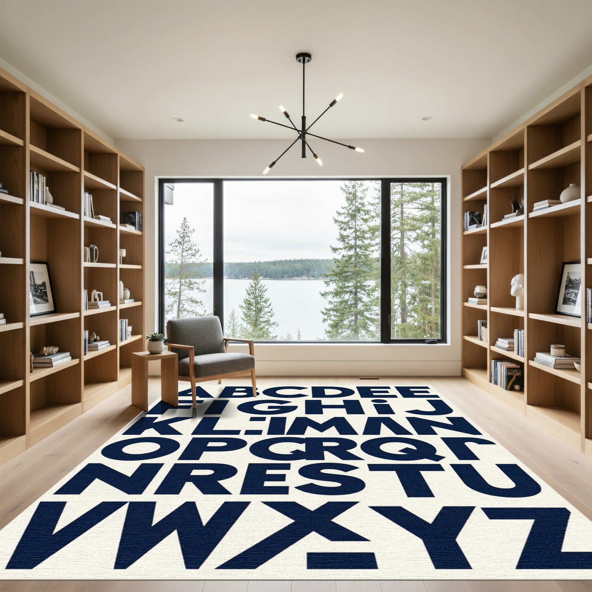 Navy Alphabet Typographic Minimalist Statement Rug