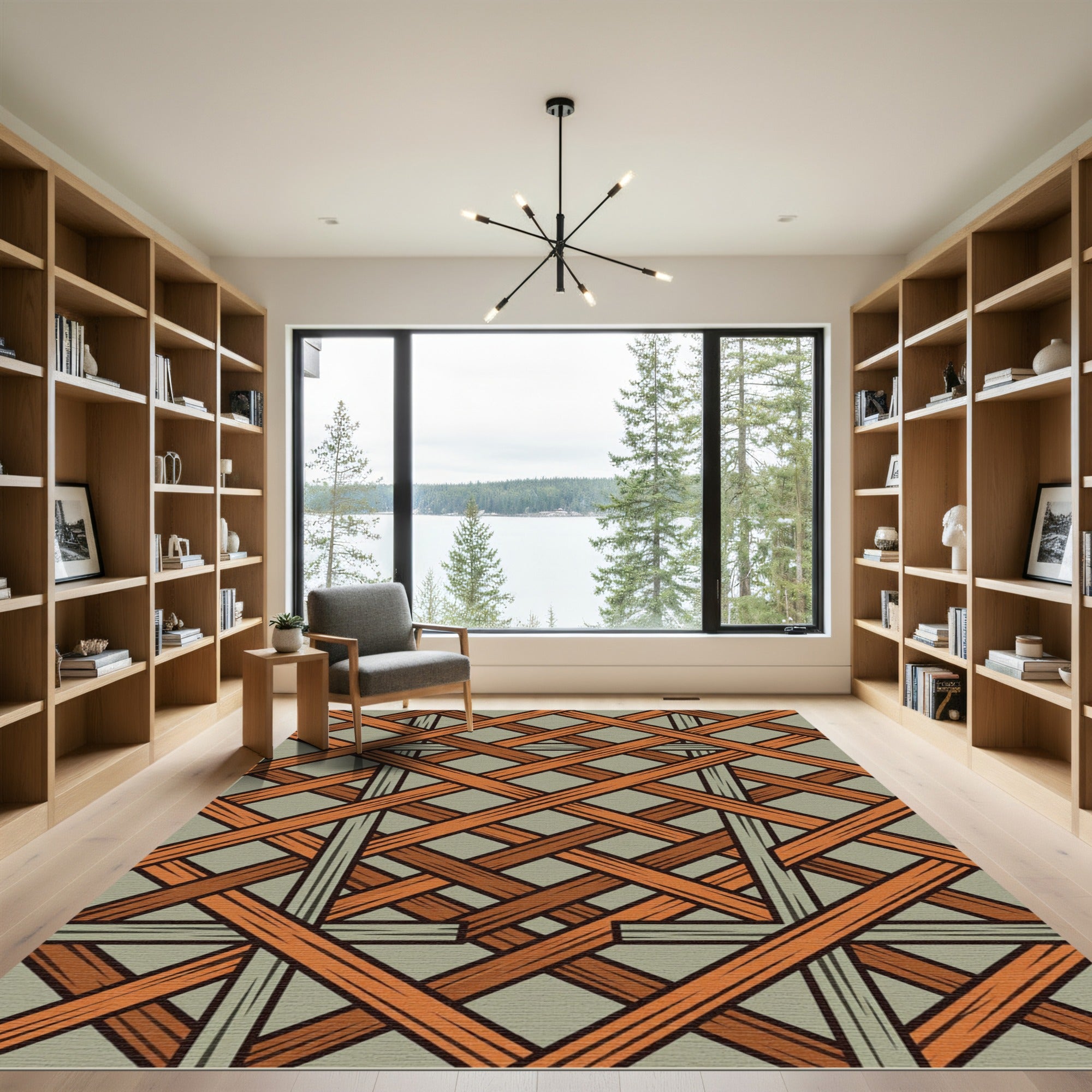 Rustic Terracotta Intersecting Wood Lattice Rug
