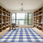 Blue Cream Gingham Checkered Rug