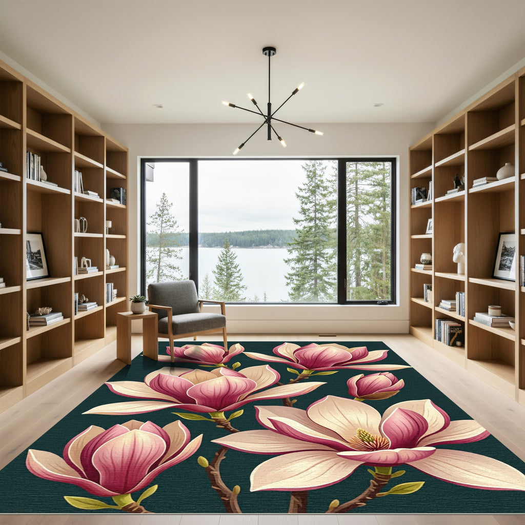 Blushing Pink Magnolia Blossom Garden Rug