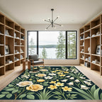Elegant Yellow Floral Botanical Garden Rug