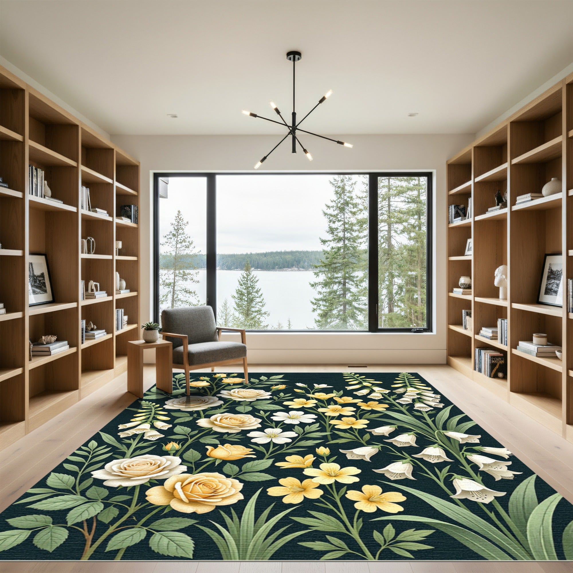Elegant Yellow Floral Botanical Garden Rug