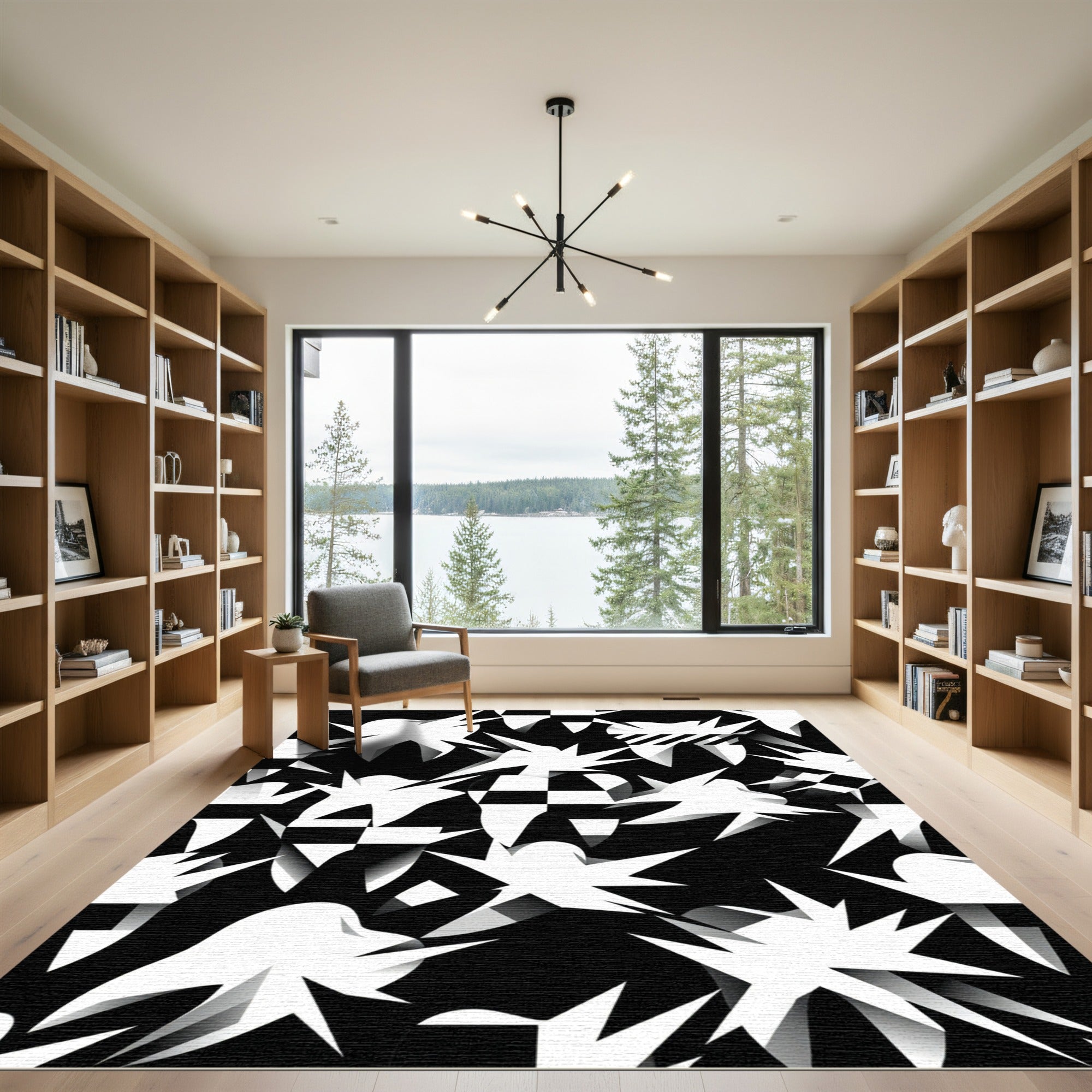 Graphic Black and White Tooth Mosaic Rug