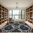 Classic Black Grey Paisley Forget Me Not Rug