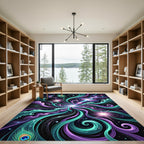 Celestial Peacock Feather Teal Purple Swirl Rug