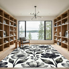 Monochrome Botanical Floral Ink Sketch Rug