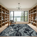 Dark Gray Botanical Thistle Floral Rug