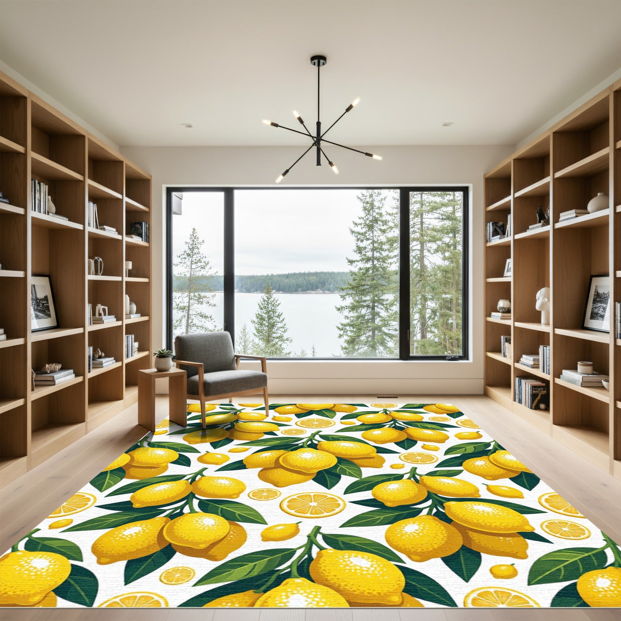 Sunny Yellow Lemon Citrus Botanical Rug