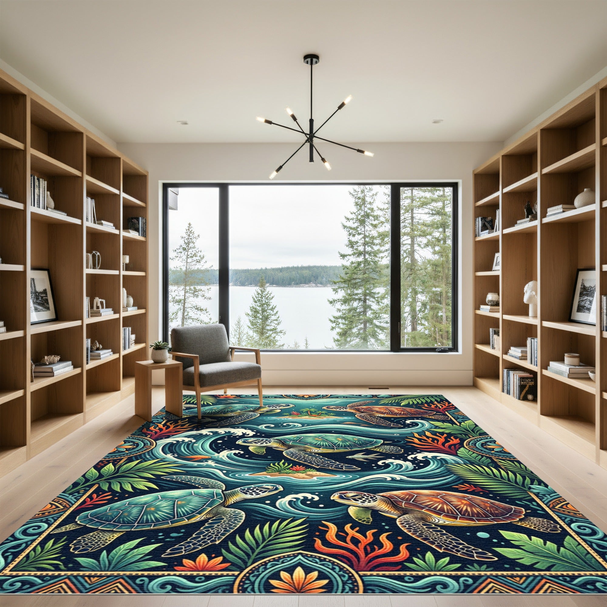 Tropical Sea Turtle Oceanic Wave Tapestry Rug