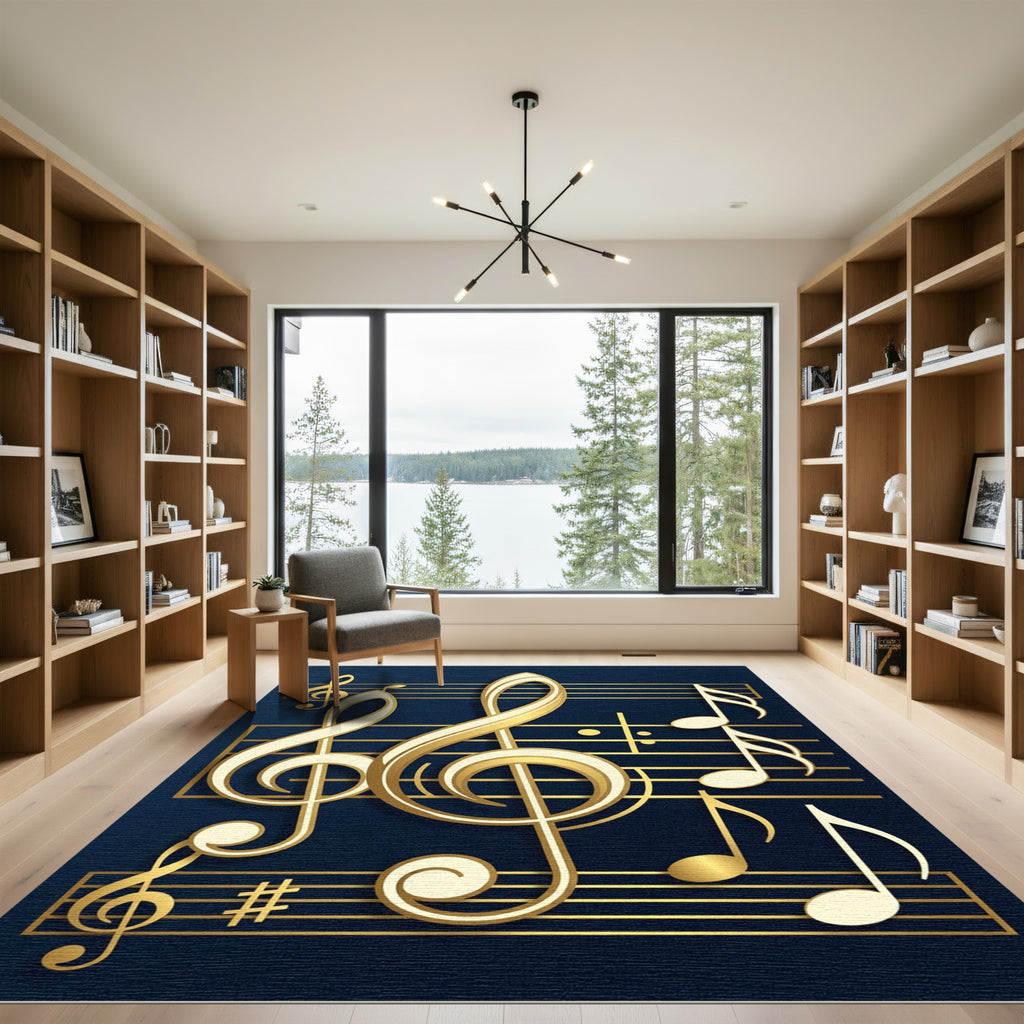 Golden Treble Clef Musical Note Art Rug