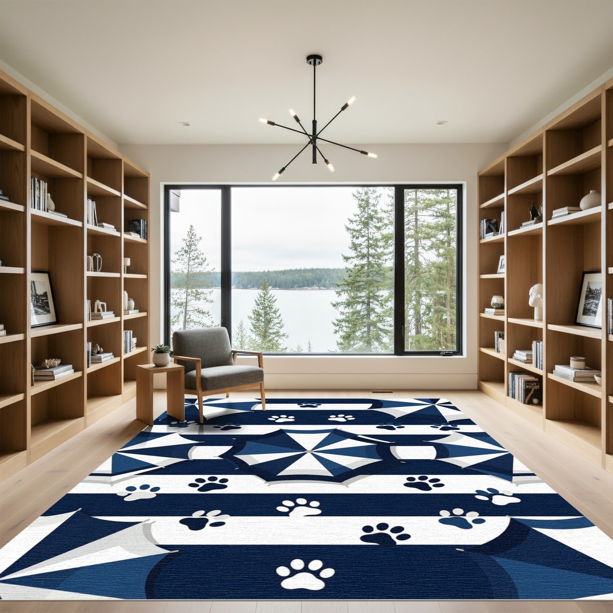 Navy Striped Umbrella and Paw Rug