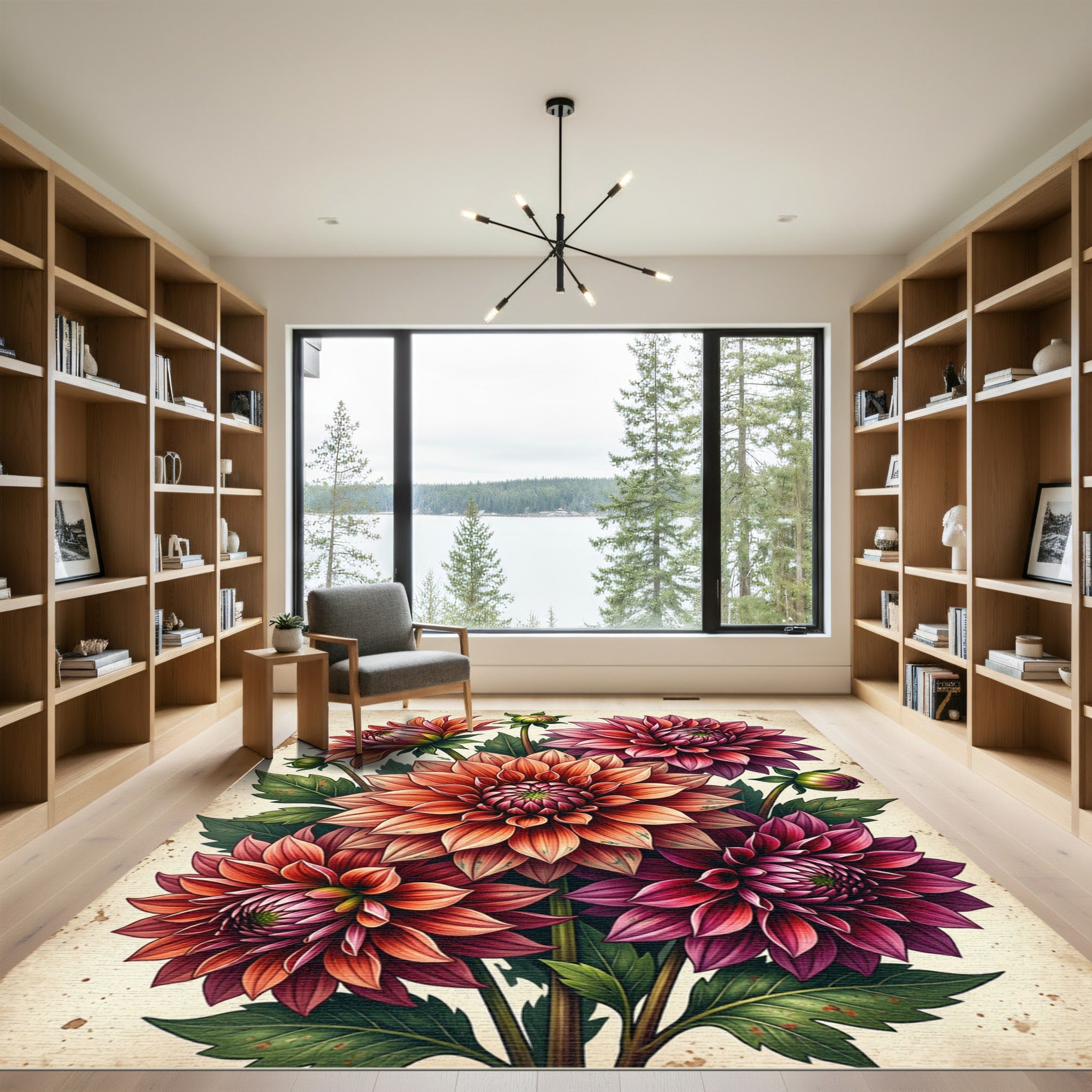 Botanical Dahlia Bouquet Radiant Floral Rug