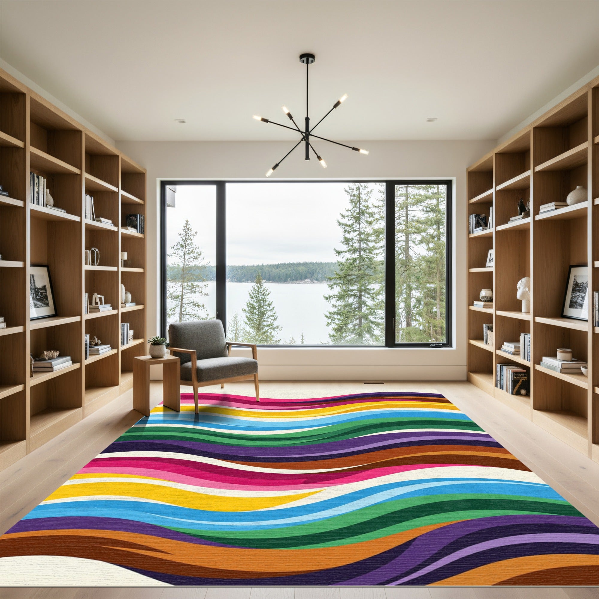 Vibrant Rainbow Wave Swirl Rug
