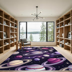 Cosmic Purple Planetary Orbit Galaxy Art Rug