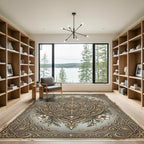 Elegant Champagne Floral Ornate Medallion Rug