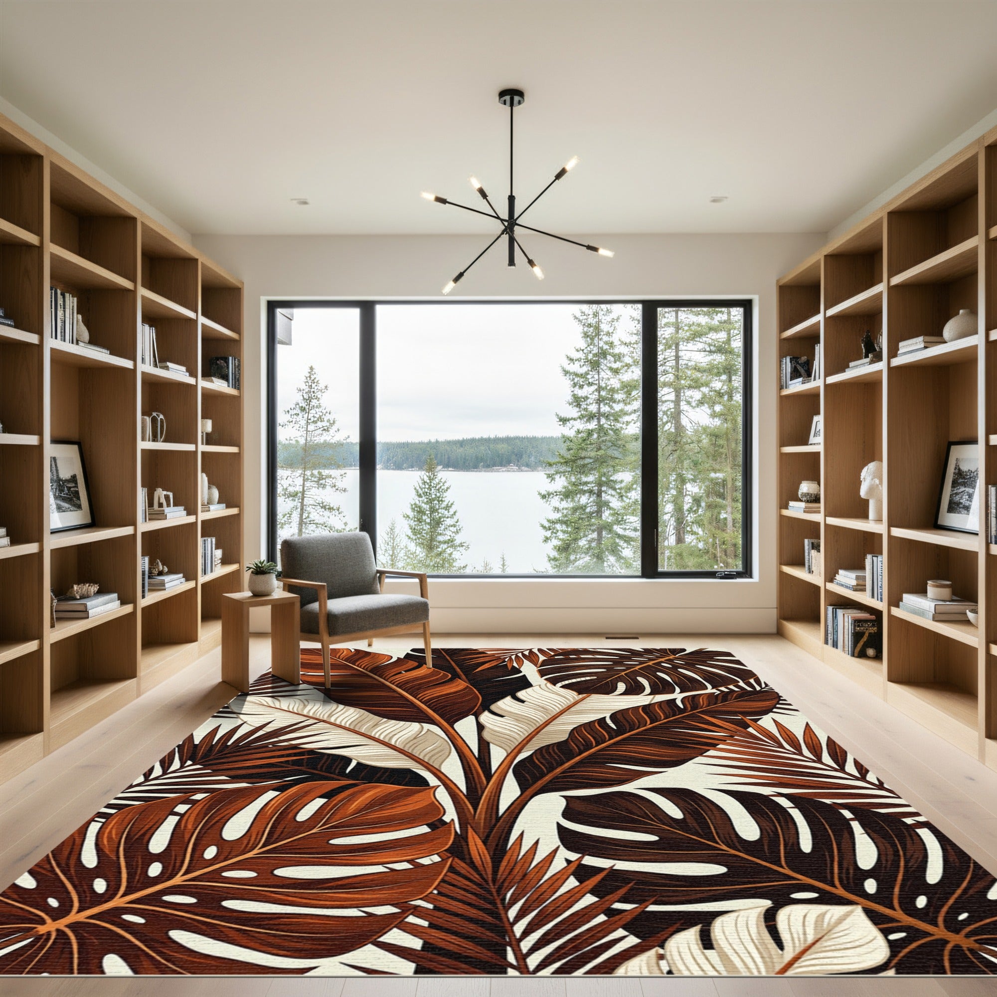 Lush Earthy Tone Tropical Foliage Rug