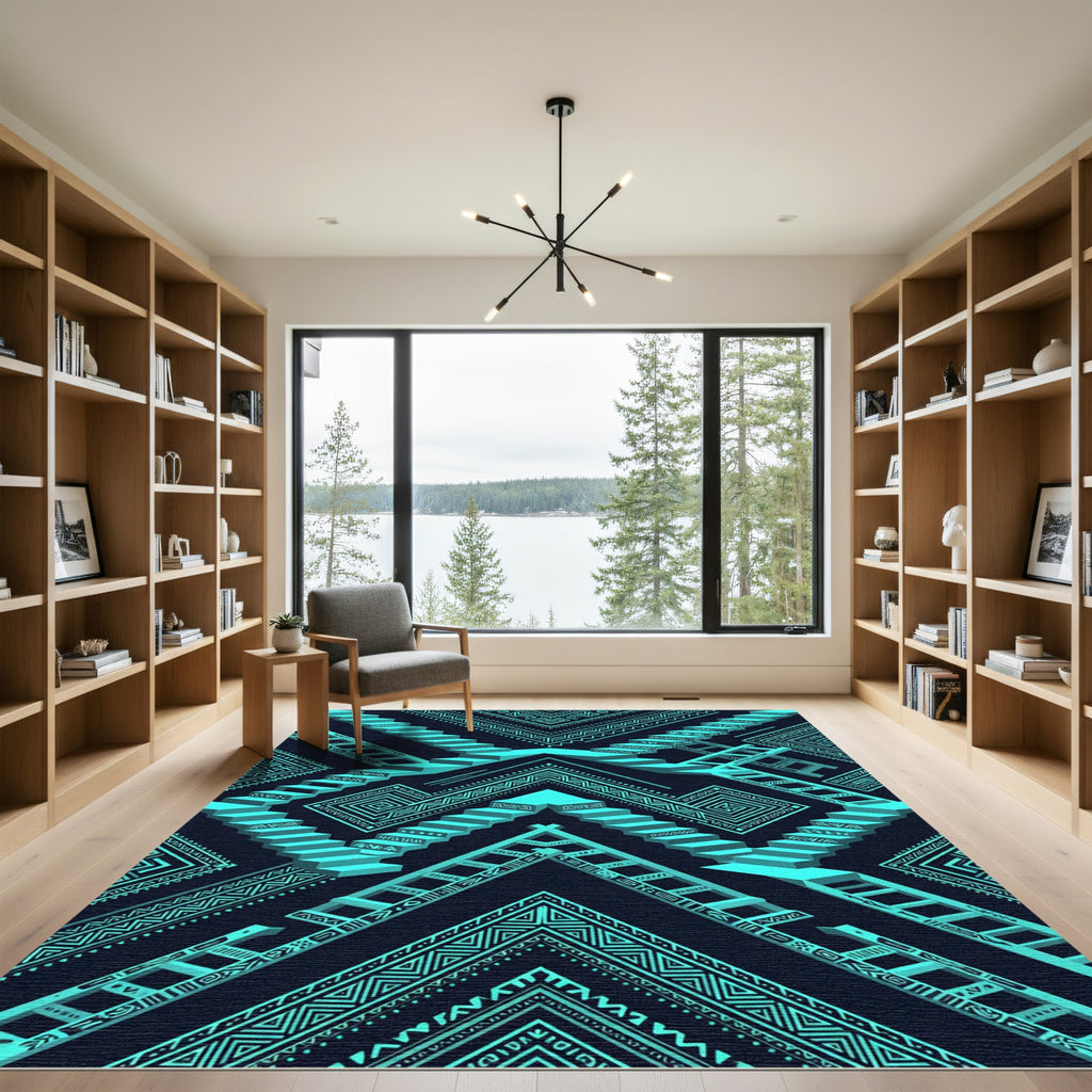 Aqua Tribal Stair Illusion Rug