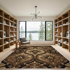 Ornate Gilded Damask Scroll Rug