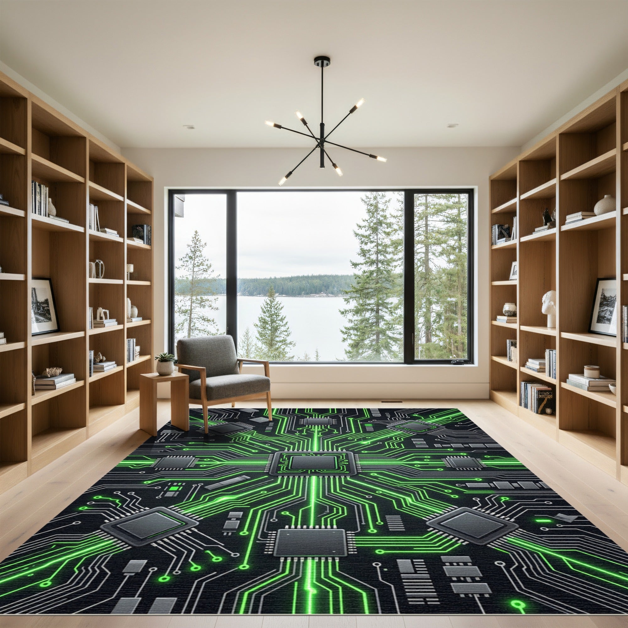 Luminous Cyber Circuitry Neon Grid Rug