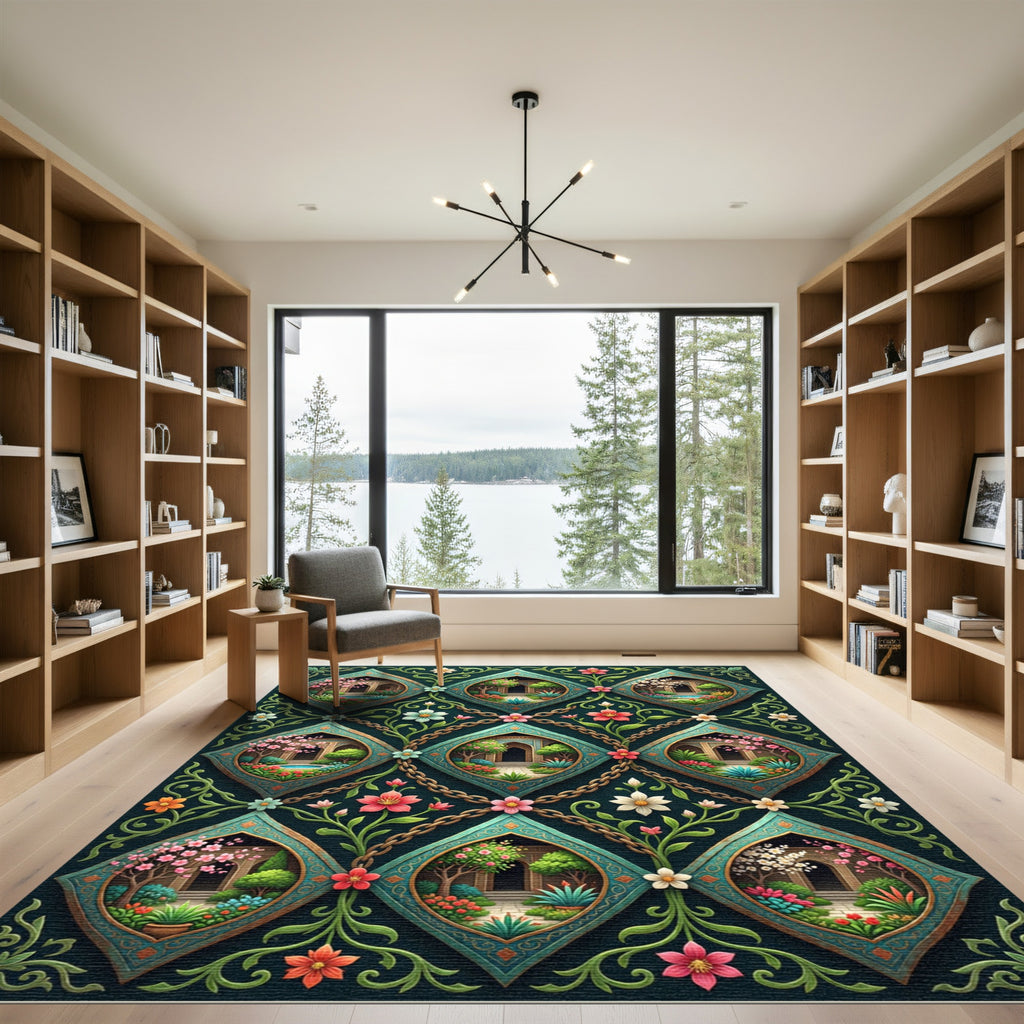 Teal Enamel Garden Diamond Lattice Rug