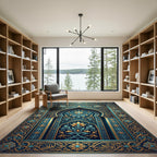 Ornate Teal Gold Floral Arch Tapestry Rug