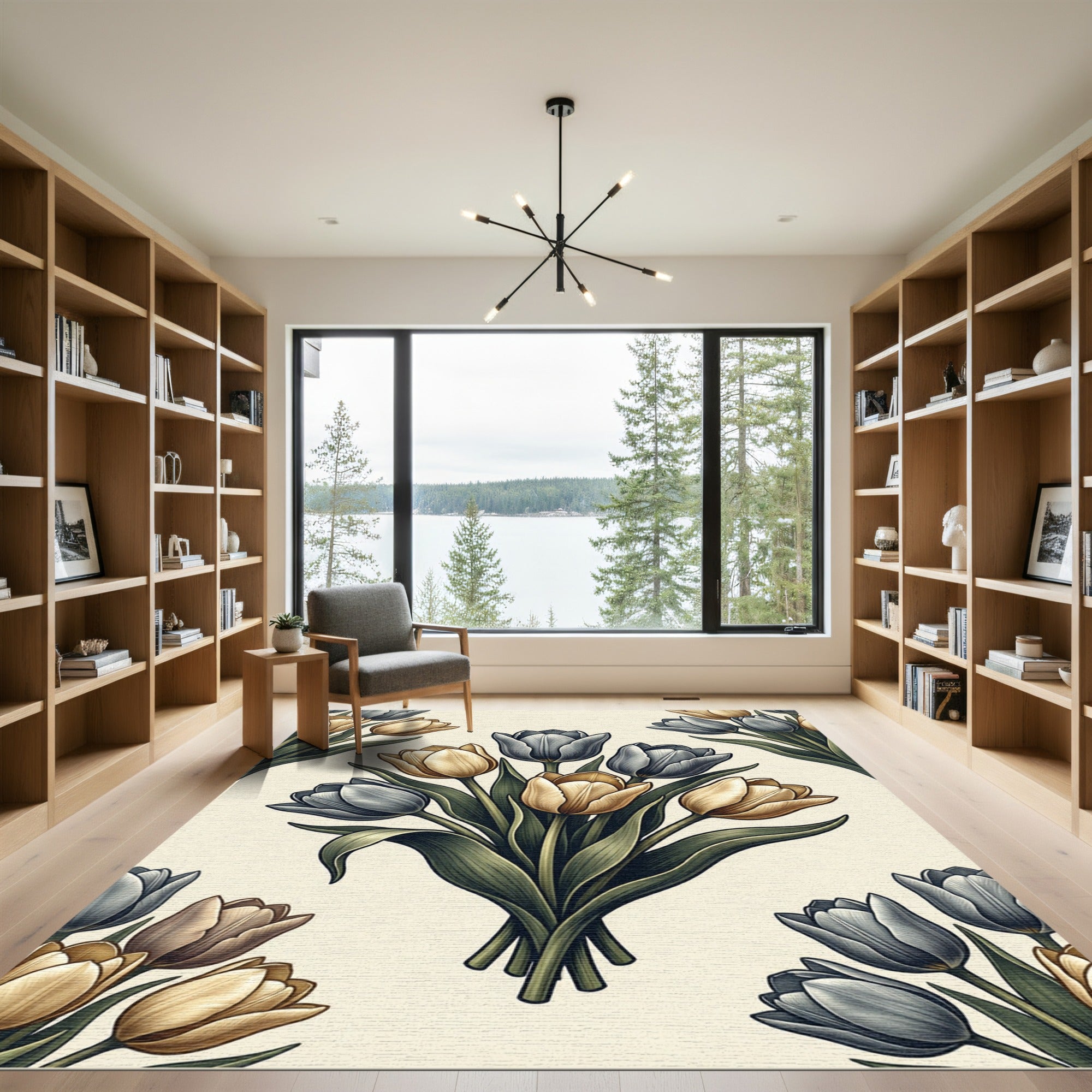Golden Gray Tulip Bouquet Arrangement Rug