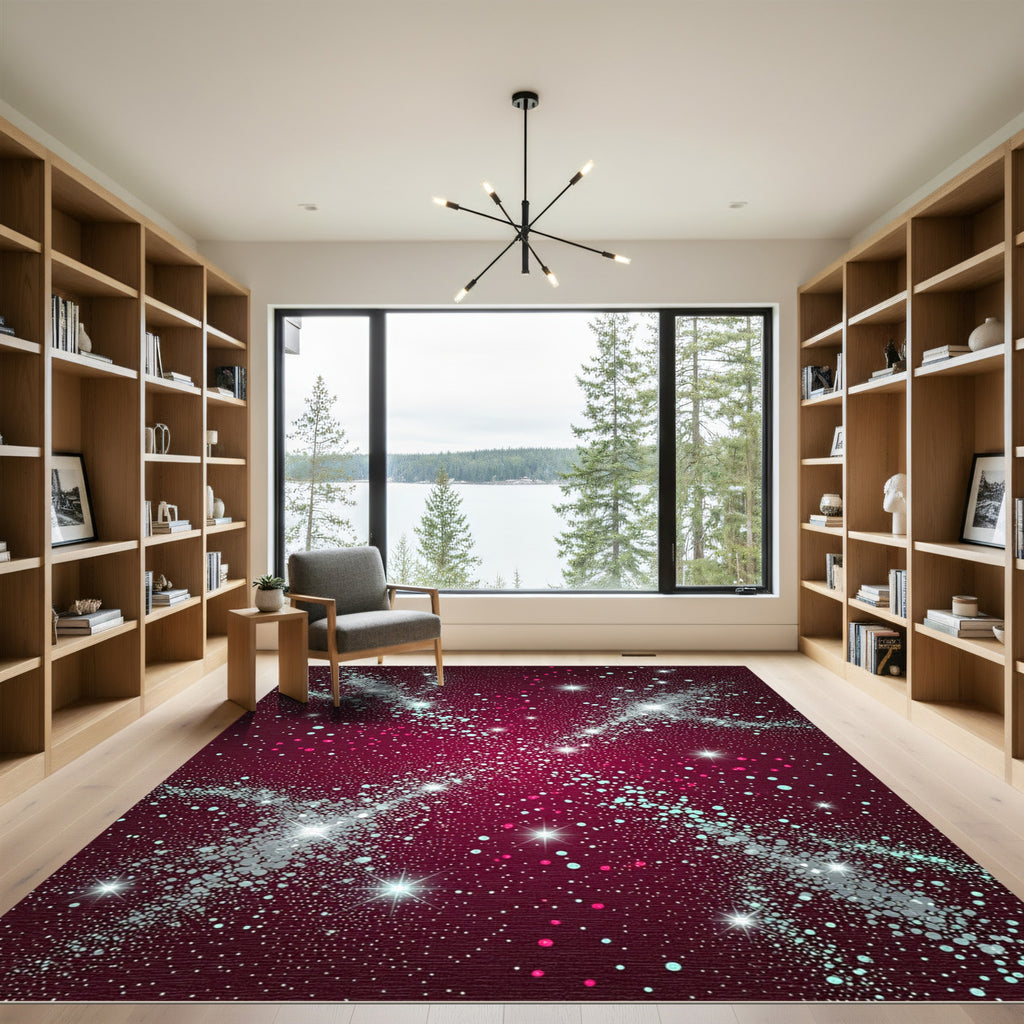Crimson Nebula Starburst Swirl Rug