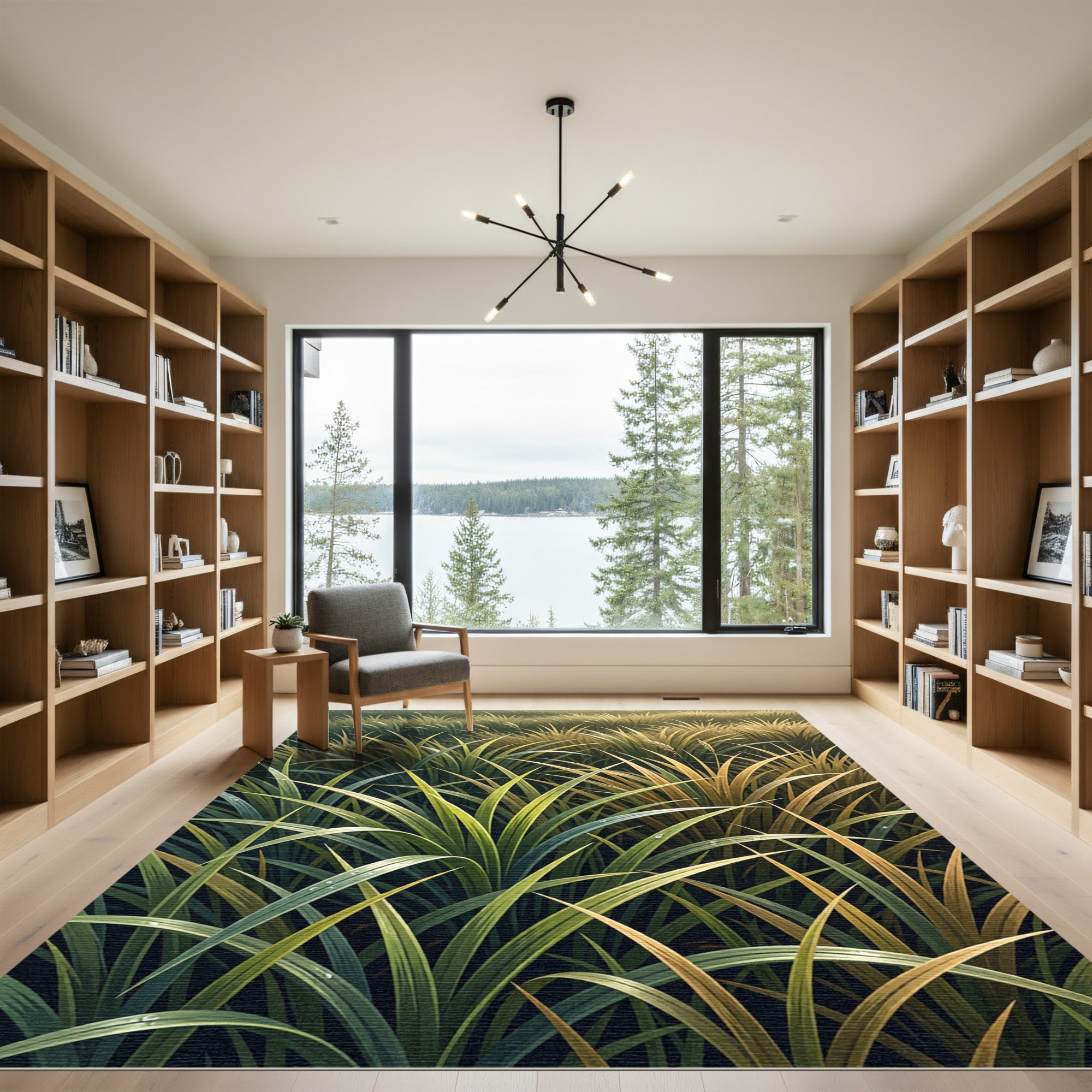Lush Green Gold Meadow Grass Rug
