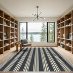 Modern Charcoal and Cream Vertical Striped Rug