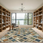 Earthy Geometric Woven Lattice Weave Rug