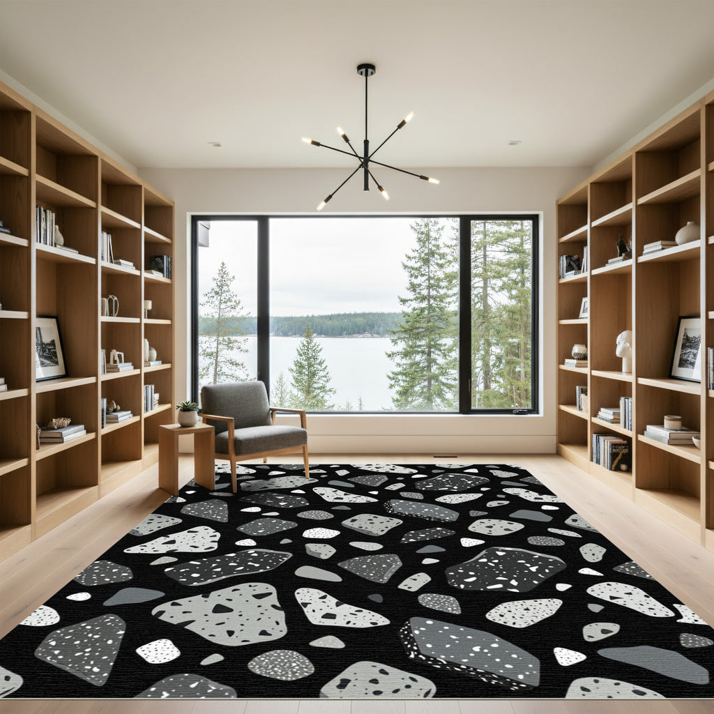 Monochrome Terrazzo Aggregate Collage Rug