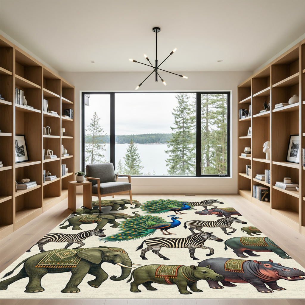 Exotic Wildlife Jungle Animal Illustration Rug