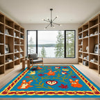 Whimsical Blue Autumn Woodland Critters Rug
