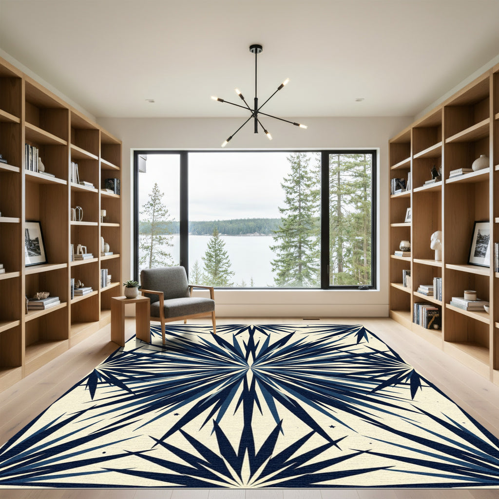 Navy Celestial Starburst Geometric Star Rug