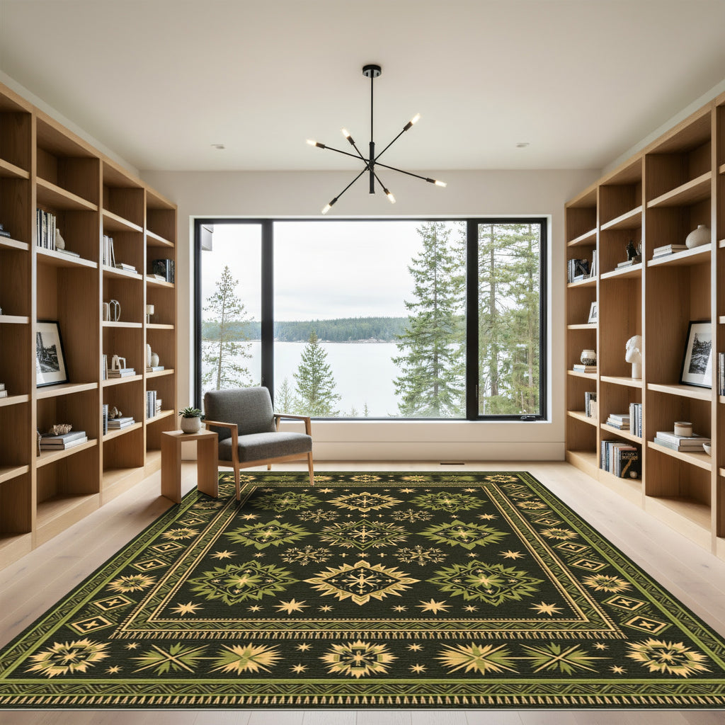Olive Starburst Diamond Medallion Rug