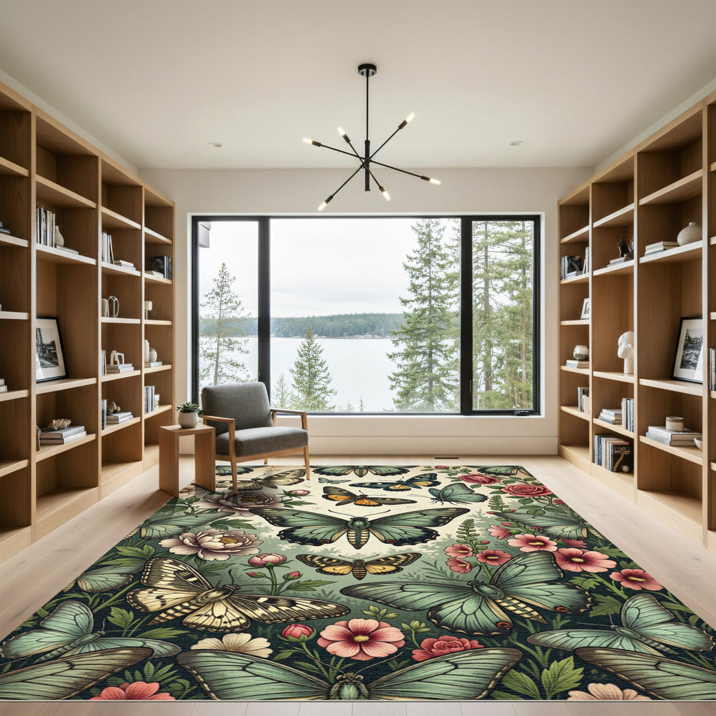 Botanical Sage Butterfly Garden Illustration Rug