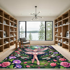 Whimsical Fairy Ballerina Pink Floral Garden Rug