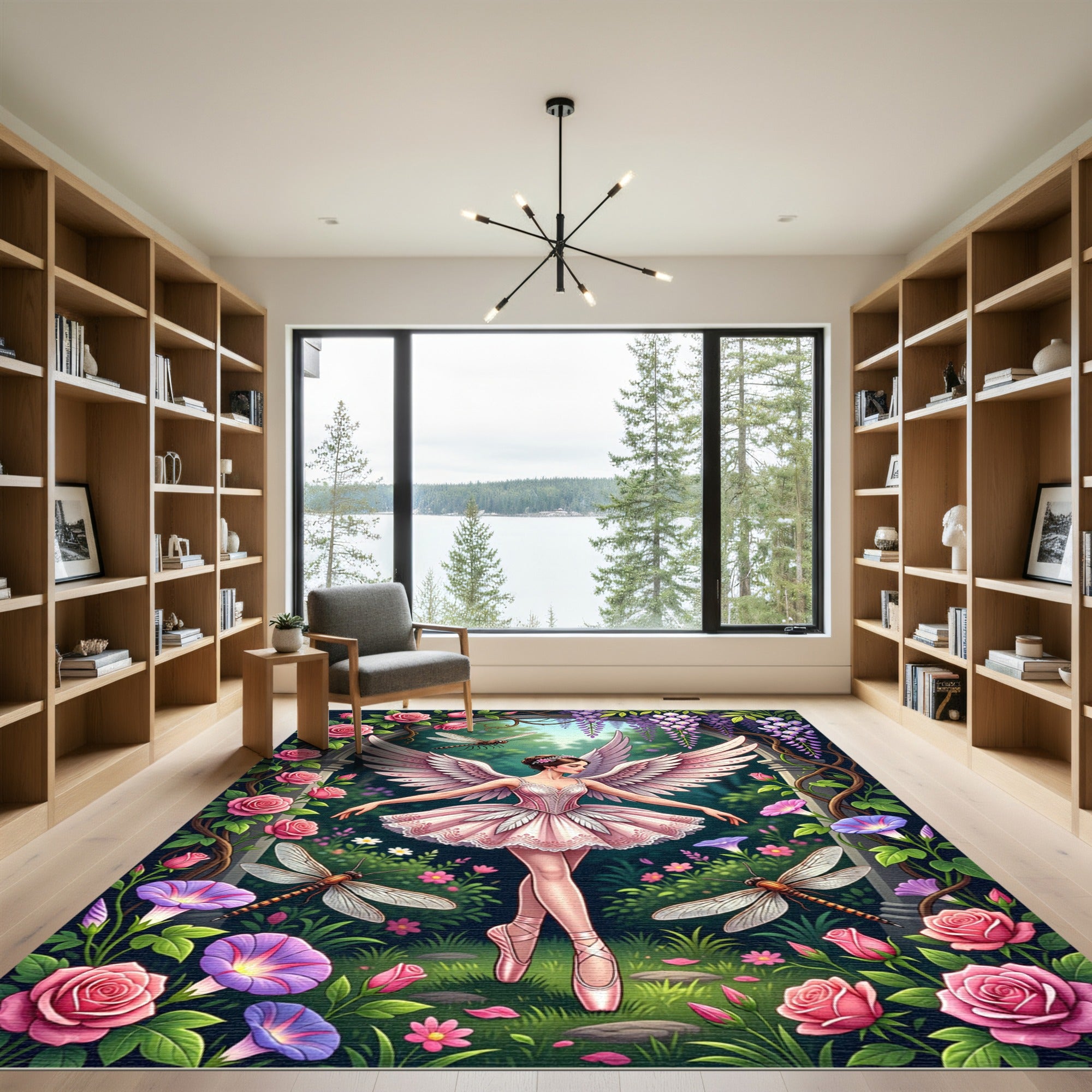 Whimsical Fairy Ballerina Pink Floral Garden Rug