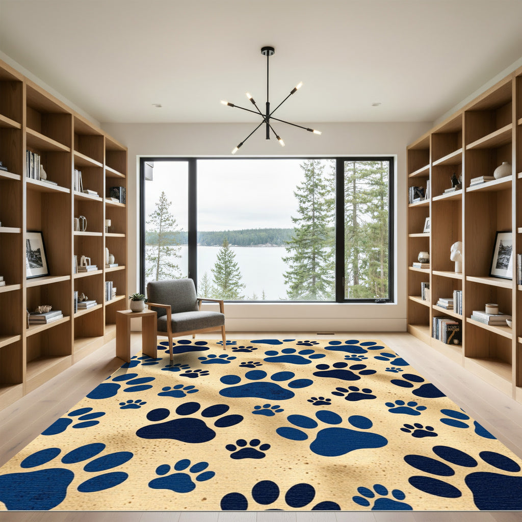 Navy Blue Paw Print Texture Rug