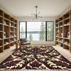 Ornate Burgundy Leaf Scrollwork Rug